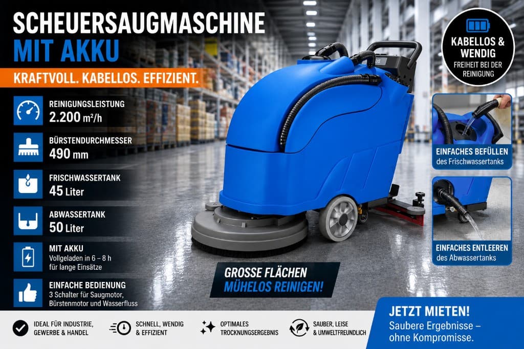 Scheuersaugmaschine mit Akku mieten bei Green Guard GmbH