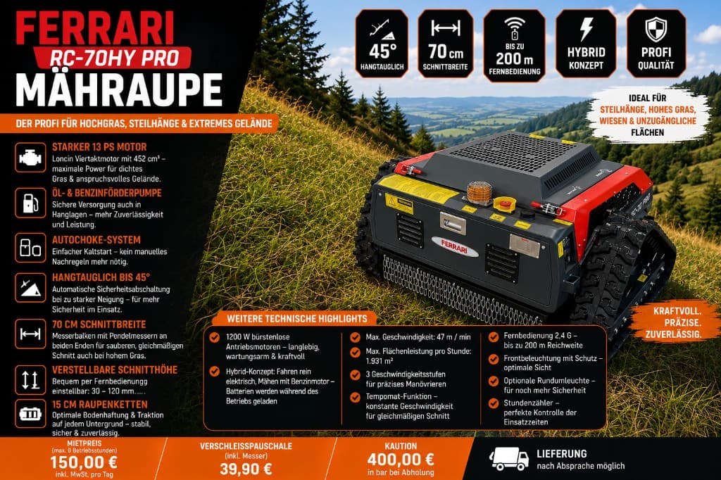 Ferrari RC-70HY Pro Mähraupe (ferngesteuert) mieten bei Green Guard GmbH