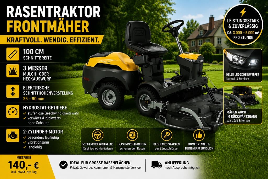 Rasentraktor Frontmäher mieten bei Green Guard GmbH